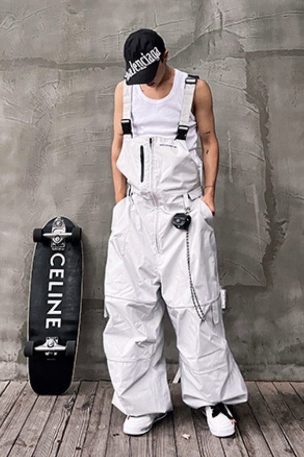 XwXwSeui Men Women Fleeced Reflective Baggy Snow Bibs