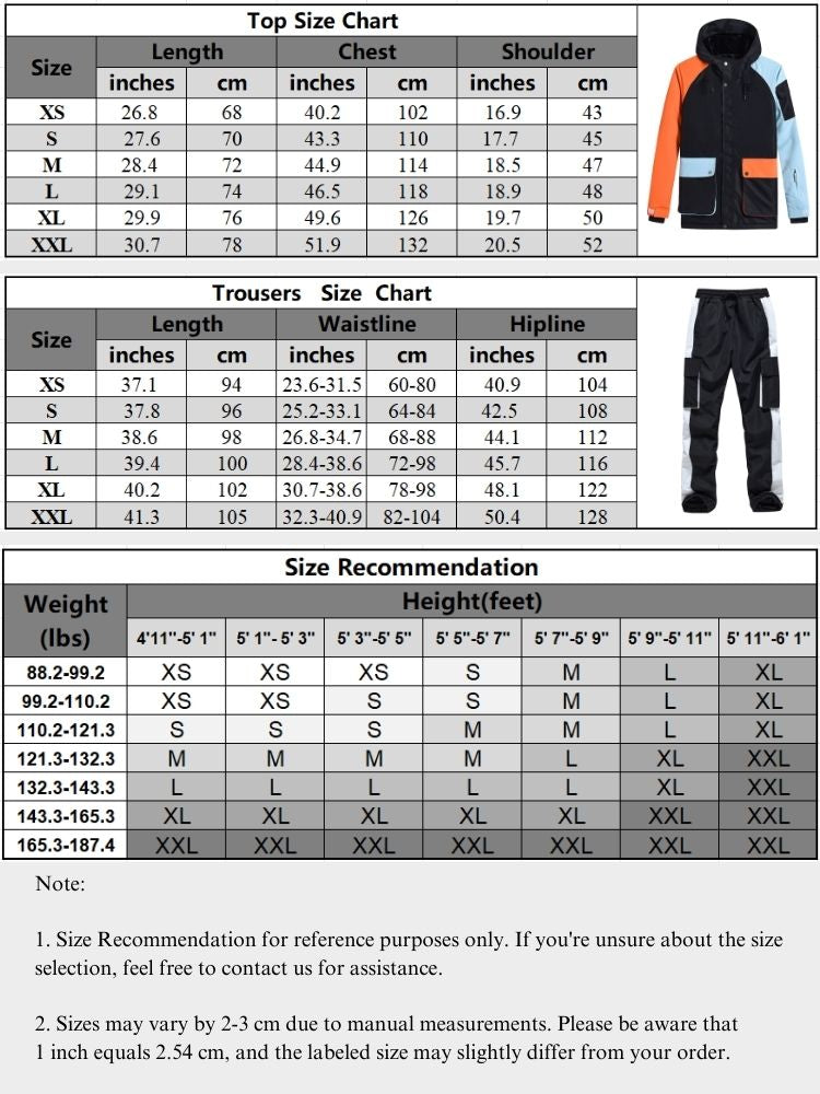 XwXwSeui Men Women Colorblock Waterproof Snow Suits-Black Series