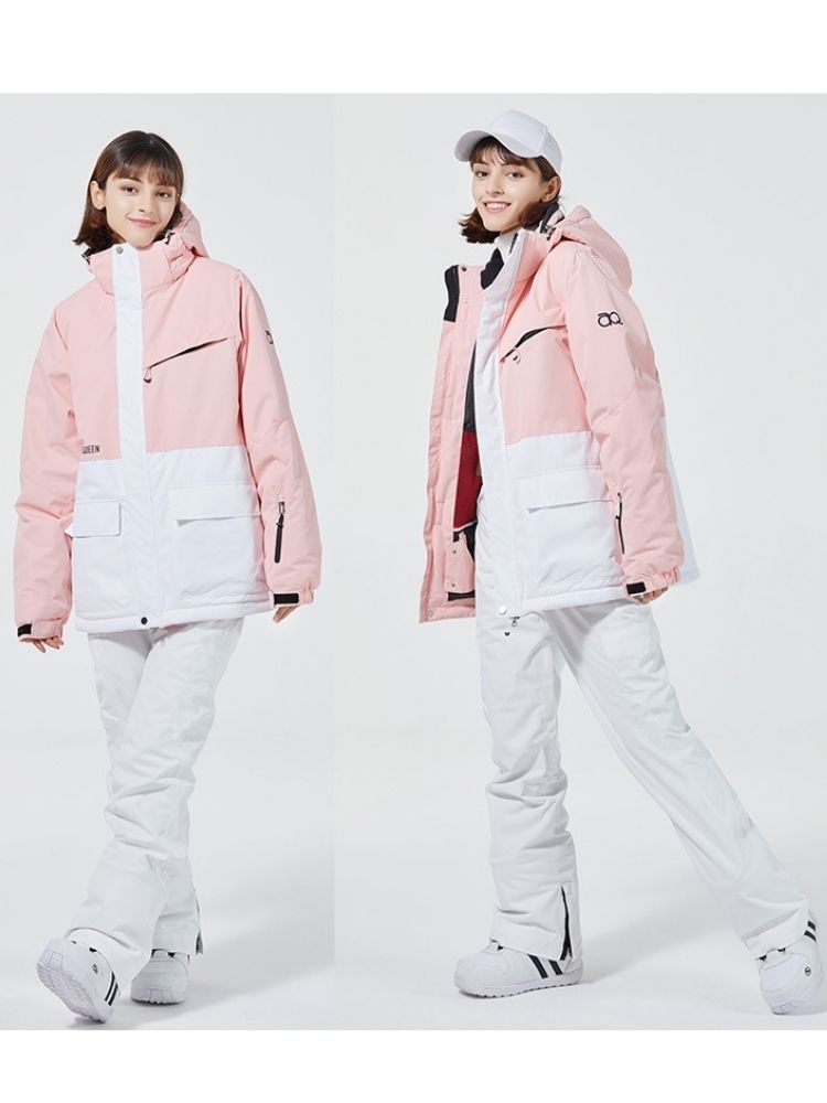 XwXwSeui Men Women Hooded Insulated Snow Suits-Pink Series