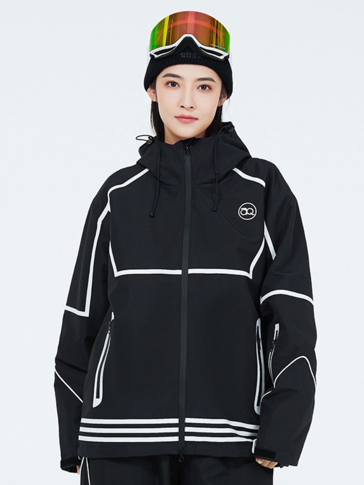 XwXwSeui Men Women Lines Hooded Snow Jacket