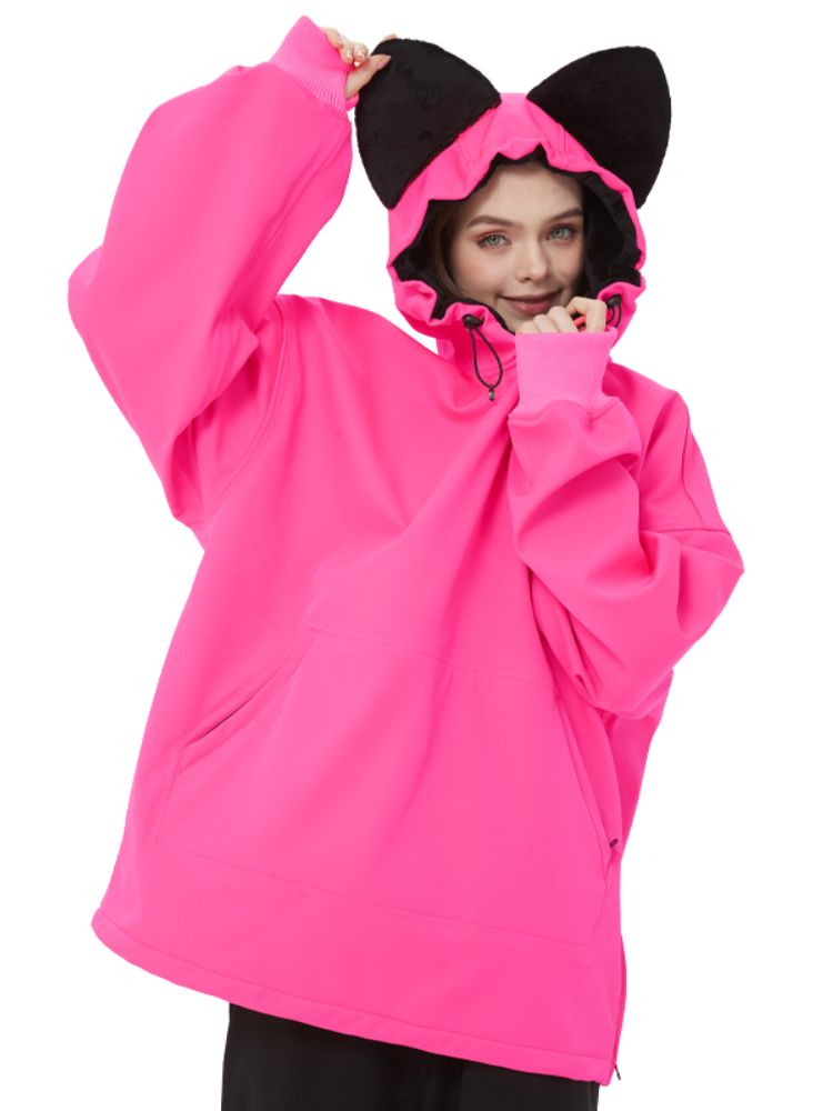 XwXwSeui Women Cute Cat Ear Fleeced Ski Hoodie