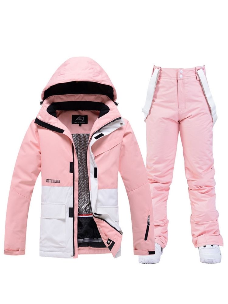 XwXwSeui Men Women Hooded Insulated Snow Suits-Pink Series