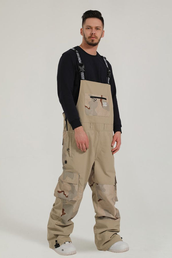 XwXwSeui Men Women Insulated Zippered Patchwork Waterproof Baggy Ski Bibs