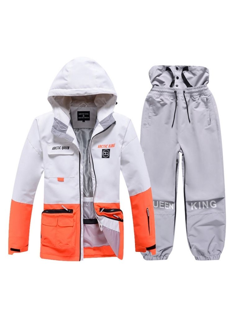 XwXwSeui Men Women Windproof Insulated Snow Suits-White Series