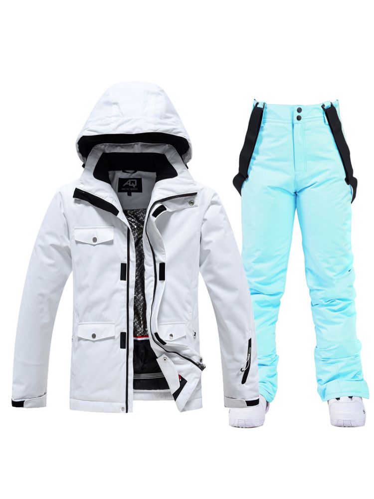 XwXwSeui Men Women Windproof Insulated Snow Suits-White Series