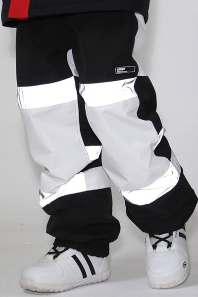 XwXwSeui Womens and Mens Fleeced Outdoor Reflective Baggy Elastic Snowboard Pants