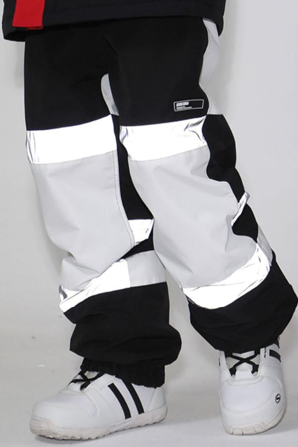 XwXwSeui Womens and Mens Fleeced Outdoor Reflective Baggy Elastic Snowboard Pants