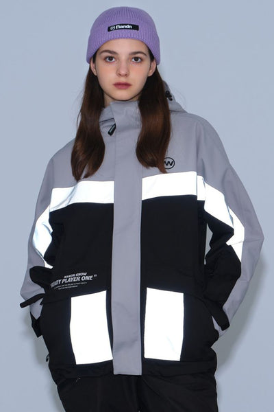 XwXwSeui Men Women Insulated Colorblock Hood Snow Jacket