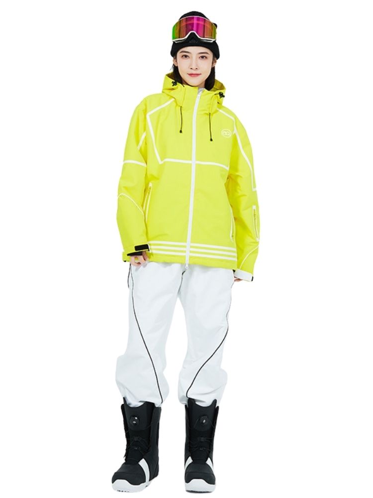 XwXwSeui Men Women Lines Outdoor Snow Suits-Yellow Series