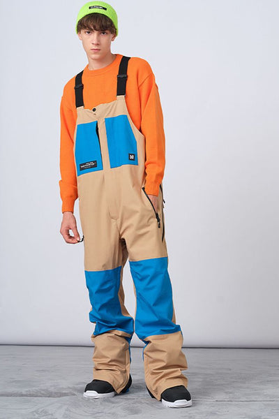 XwXwSeui Men WomenInsulated Loose Colorblock Snow Bibs