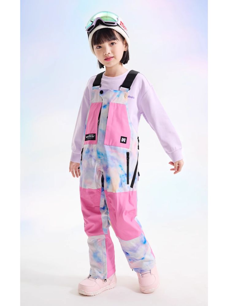 XwXwSeui Kids Colorblock Waterproof Baggy Snow Bibs