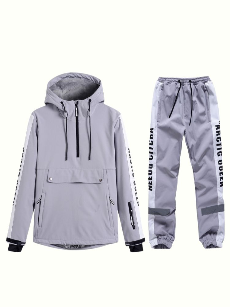 XwXwSeui Men Women Reflective Windproof Snow Suits-Grey Series