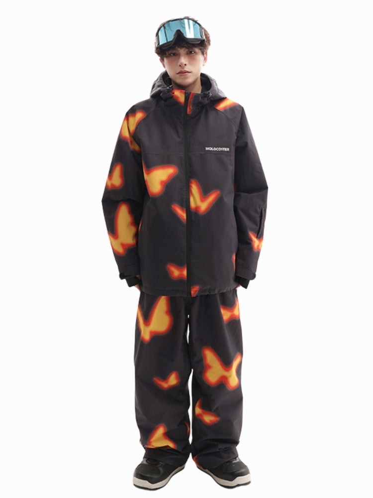 XwXwSeui Men Women Flame Butterfly Hooded Snow Jacket