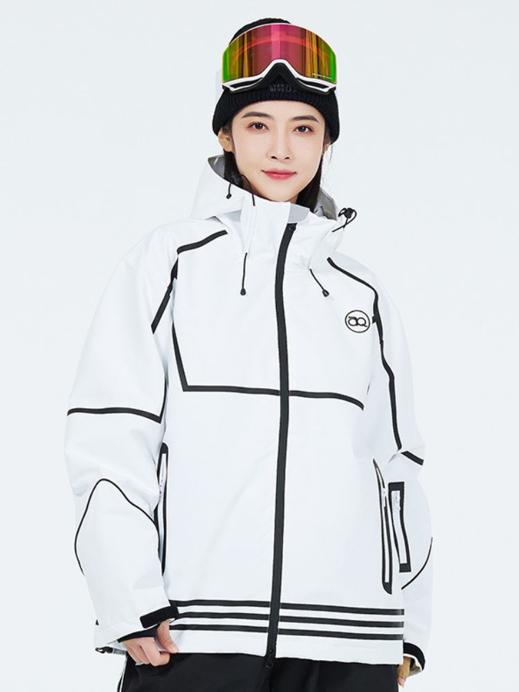 XwXwSeui Men Women Lines Hooded Snow Jacket