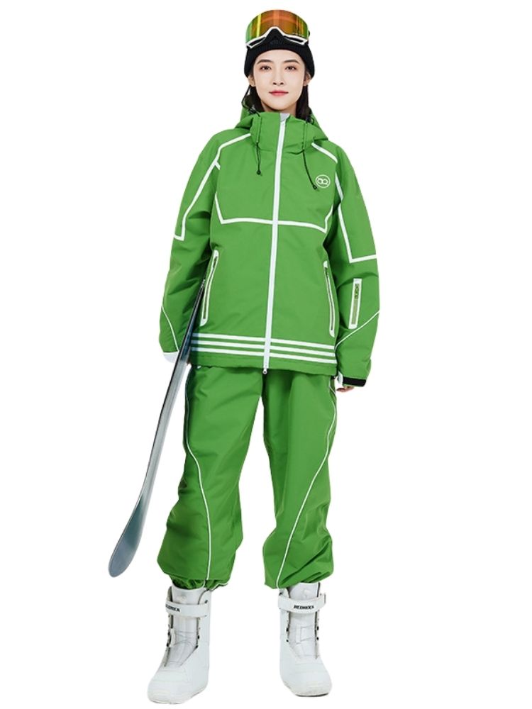 XwXwSeui Men Women Lines Outdoor Snow Suits-Green Series