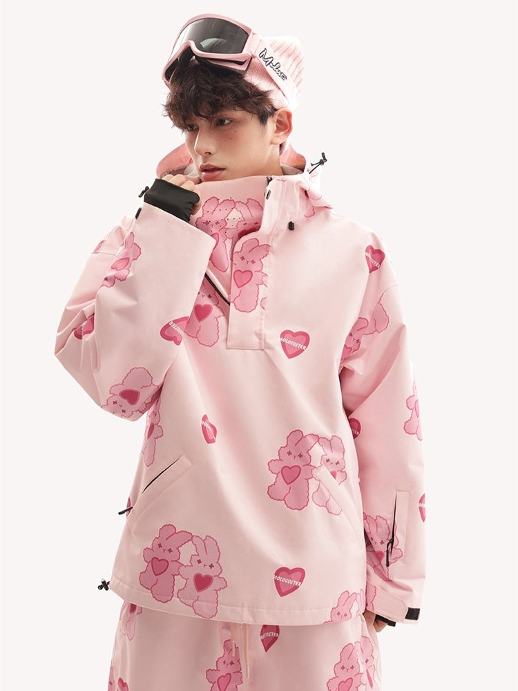 XwXwSeui Men Women Fleeced Pink Rabbit Ski Suits