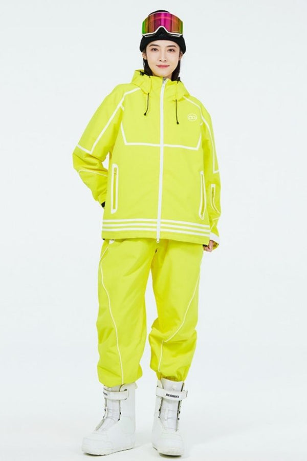 XwXwSeui Men Women Lines Outdoor Snow Suits-Yellow Series