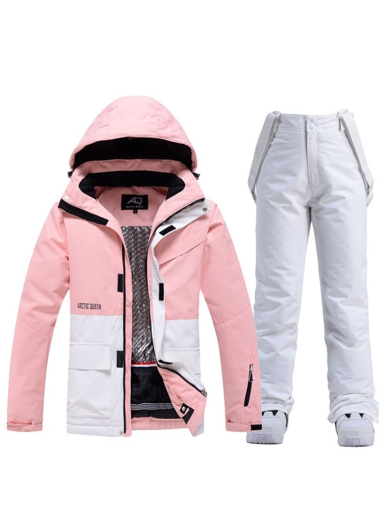 XwXwSeui Men Women Hooded Insulated Snow Suits-Pink Series