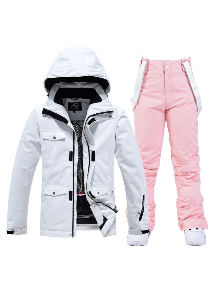 XwXwSeui Men Women Windproof Insulated Snow Suits-White Series