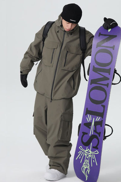 XwXwSeui Men Women Solid Outdoor Solid Hooded Waterproof Loose Skiing Suits