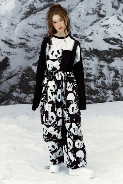XwXwSeui Men Women Panda Printed Snow Bibs
