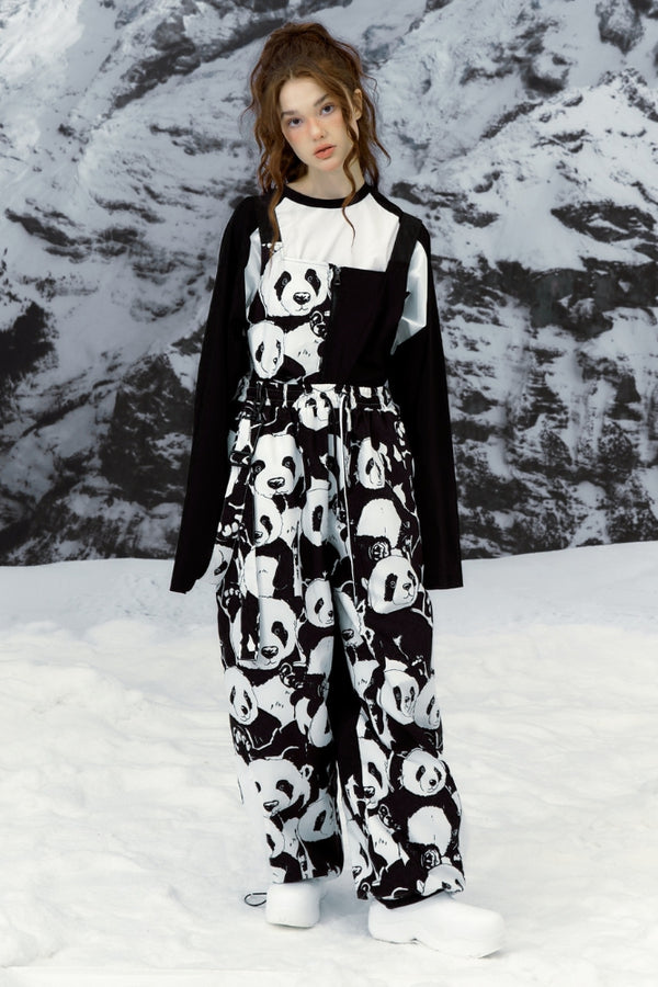 XwXwSeui Men Women Panda Printed Snow Bibs