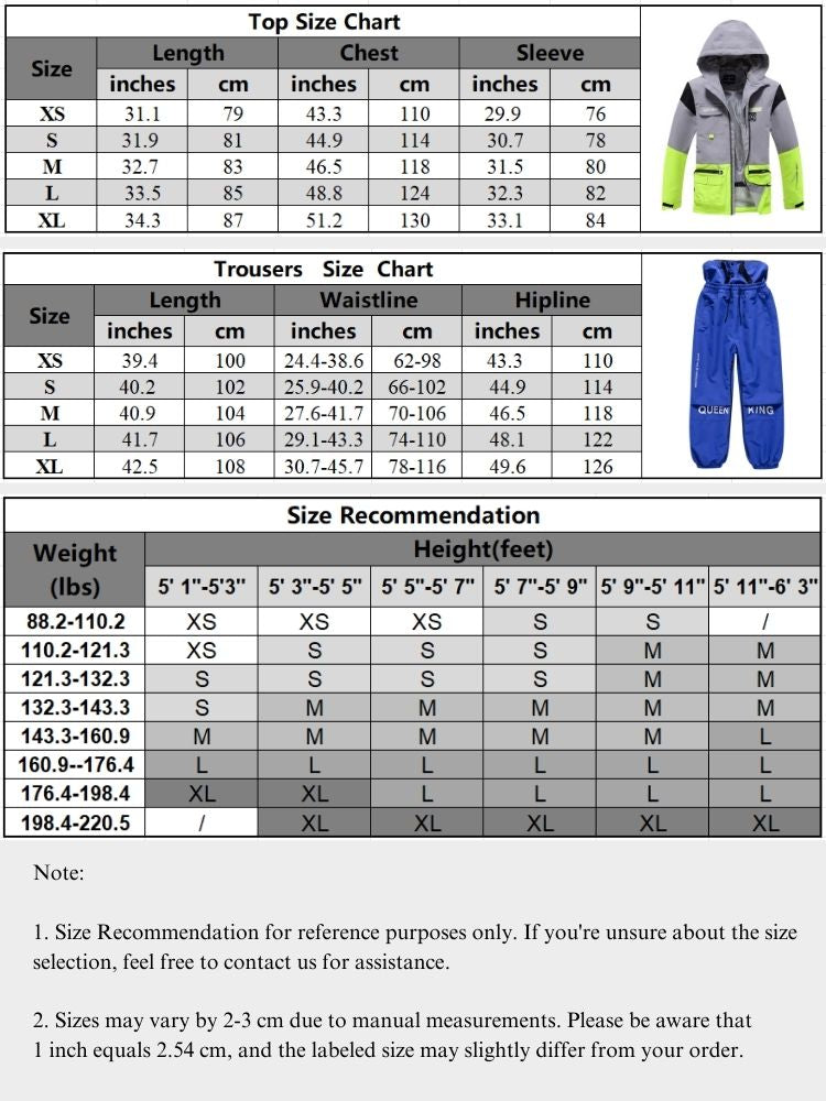 XwXwSeui Men Women Windproof Insulated Snow Suits-Blue Series