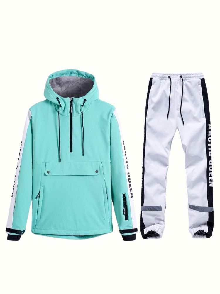 XwXwSeui Men Women Reflective Windproof Snow Suits-Mint Green Series