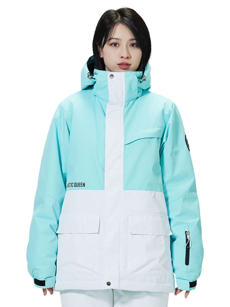 XwXwSeui Men Women Colorblock Hooded Snow Jacket