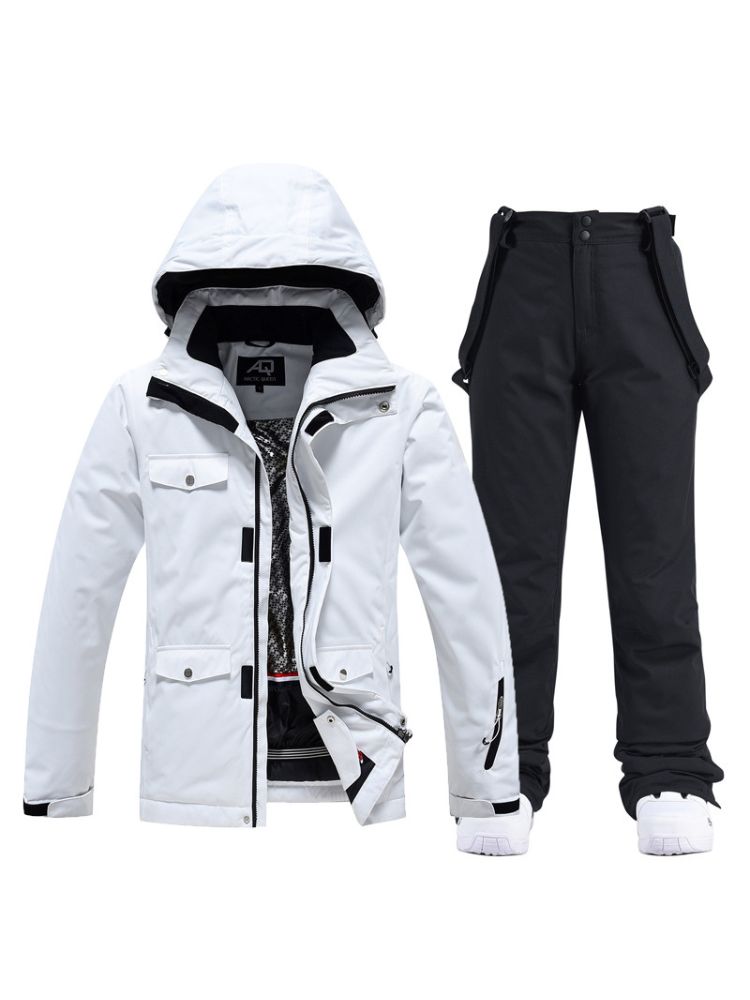 XwXwSeui Men Women Windproof Insulated Snow Suits-White Series