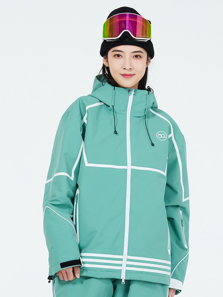 XwXwSeui Men Women Lines Hooded Snow Jacket