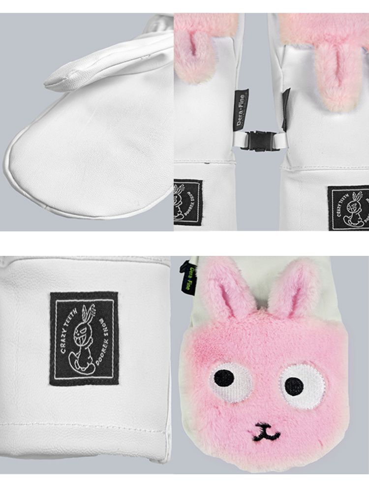 XwXwSeui Men Women Cartoon Bunny Furry Snow Mittens