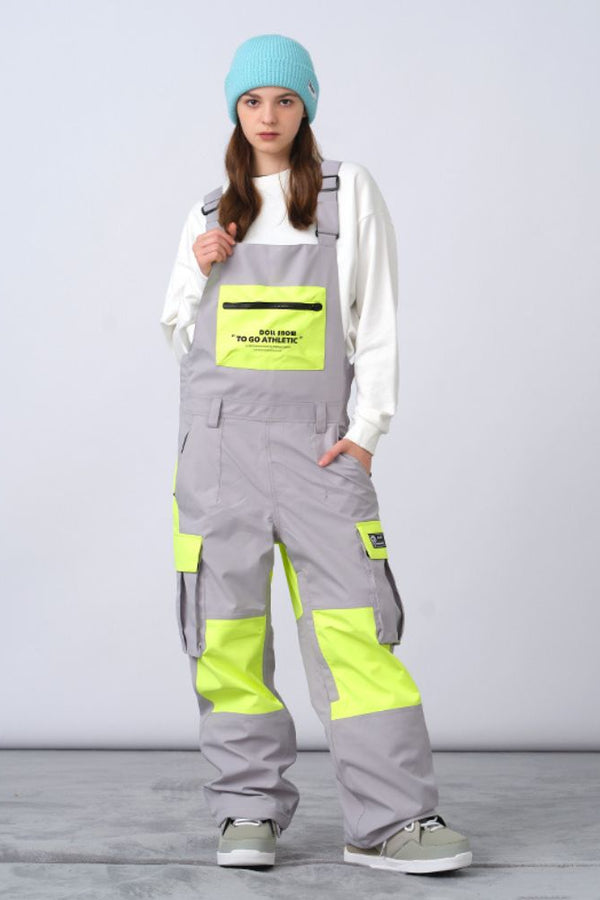 XwXwSeui Men Women Colorblock Loose Breathable Snow Bibs