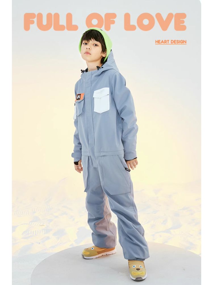 XwXwSeui Kids Insulated Waterproof Hooded Ski Jumpsuit