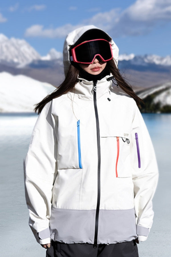 XwXwSeui Men Women 3L Color Zipper Hooded Snow Jacket