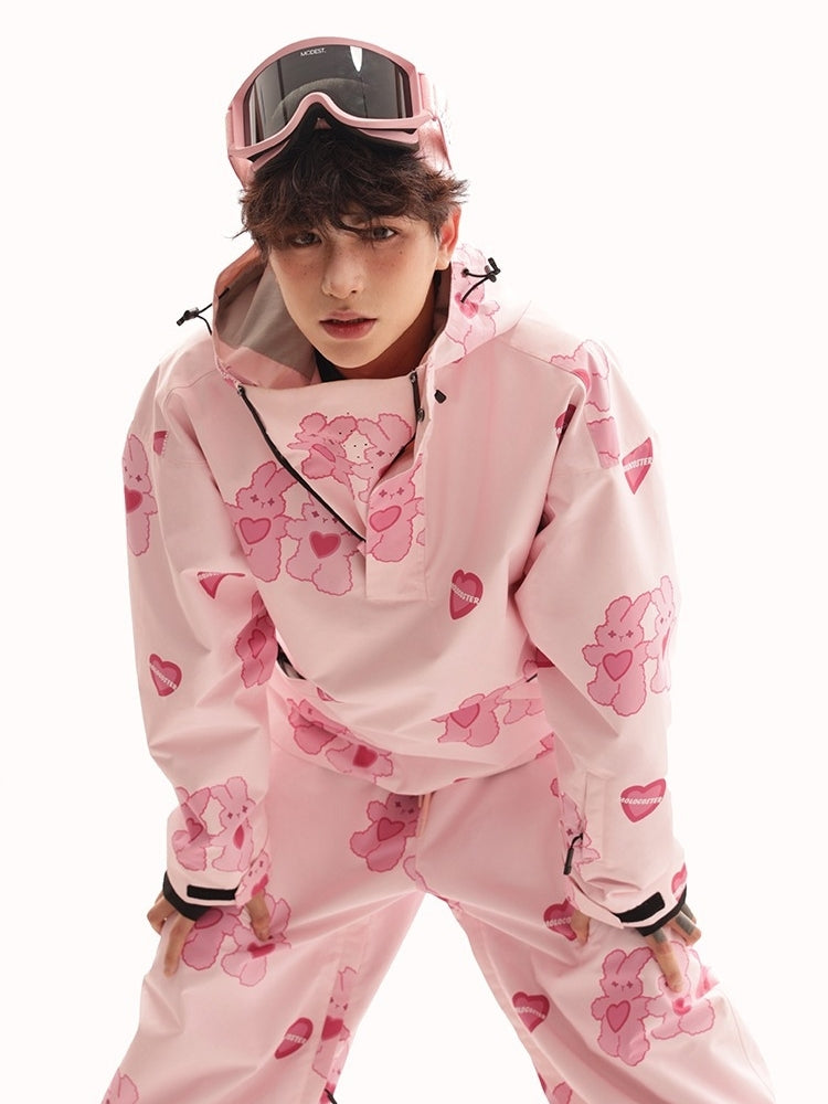 XwXwSeui Men Women Fleeced Pink Rabbit Ski Suits