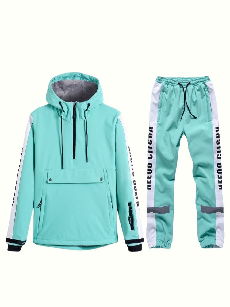 XwXwSeui Men Women Reflective Windproof Snow Suits-Mint Green Series