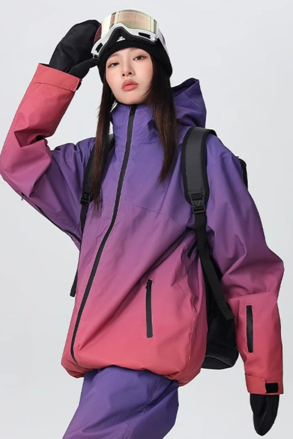 XwXwSeui Women Men Insulated Chic Hooded Baggy Gradient Snowboard Jackets