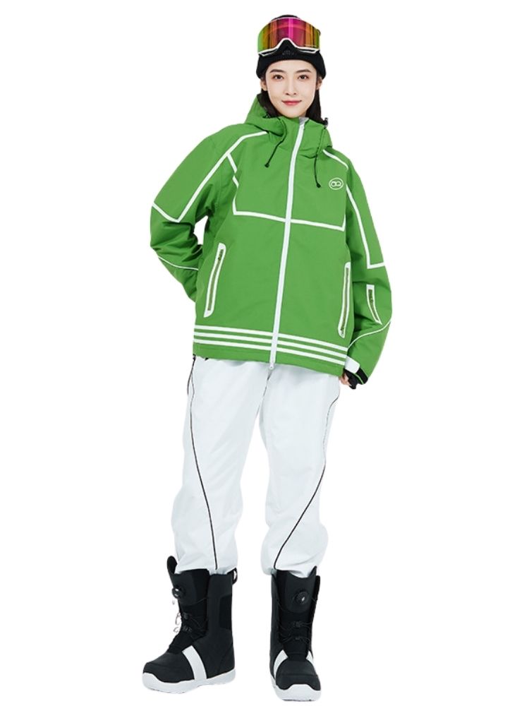 XwXwSeui Men Women Lines Outdoor Snow Suits-Green Series