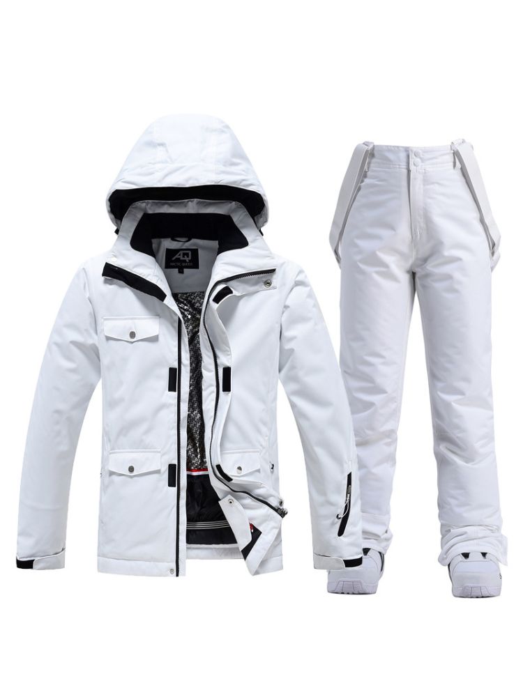 XwXwSeui Men Women Windproof Insulated Snow Suits-White Series