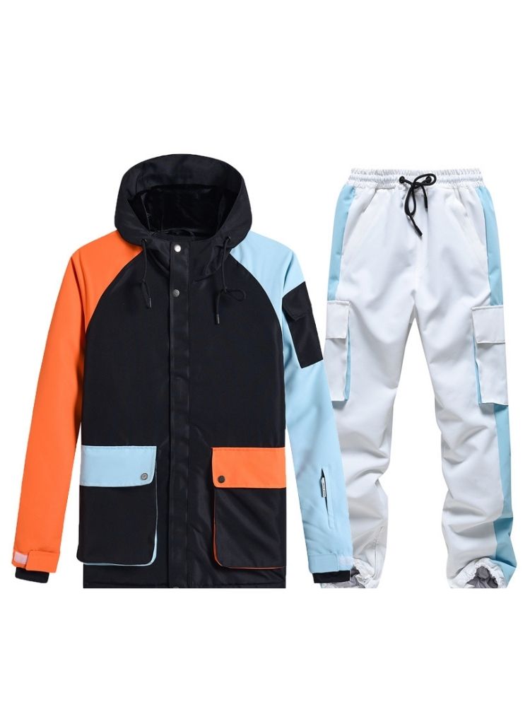 XwXwSeui Men Women Colorblock Waterproof Snow Suits-Black Series