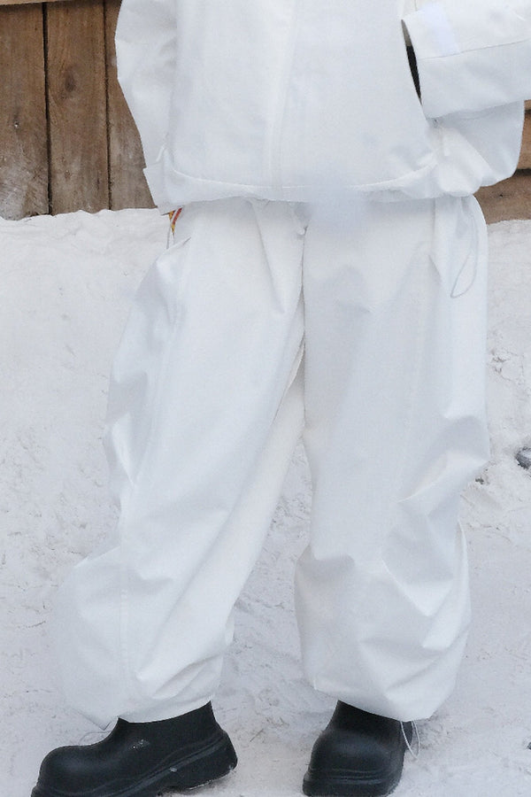 Hellystudio 3L All-white Shell Baggy Snowboarding Pants for Unisex
