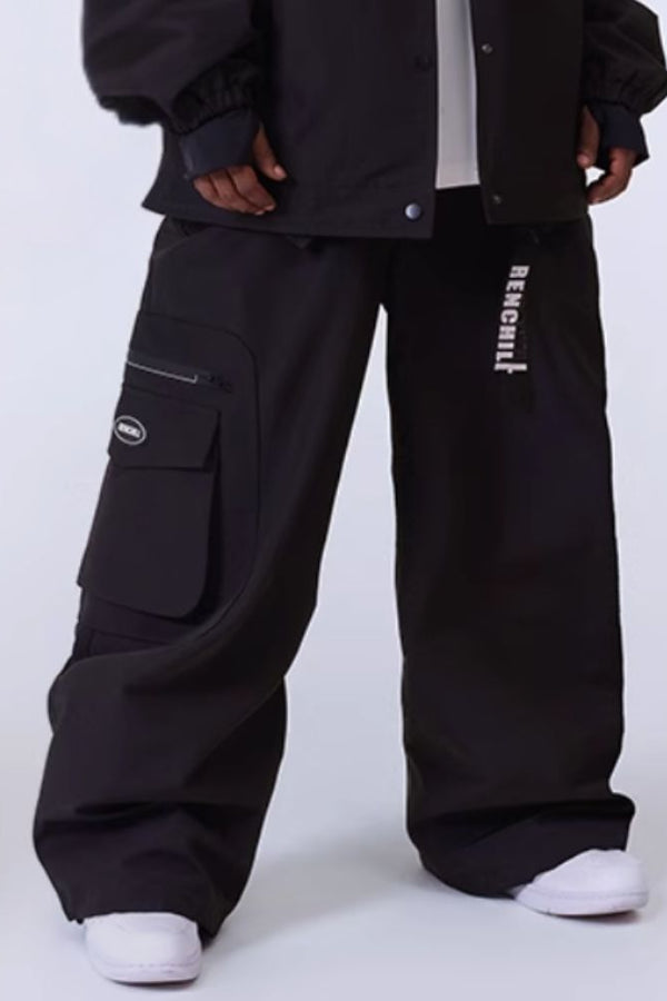 XwXwSeui Men's Women's Waterproof Single Double Board Loose Hip-Hop Fashion Ski Pants