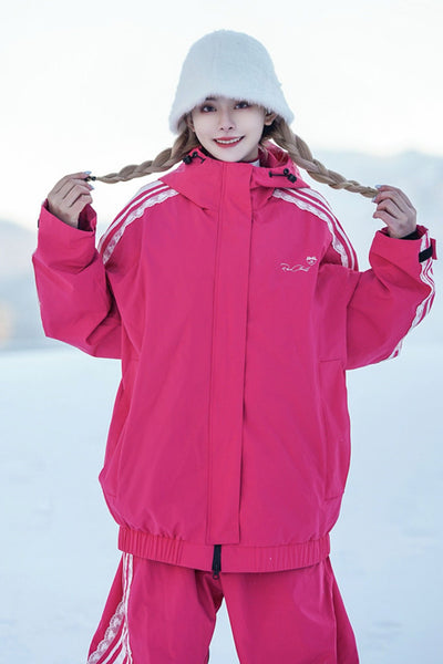 XwXwSeui Women's and Men's Fleeced Zipper Solid Baggy Snowboarding Jackets